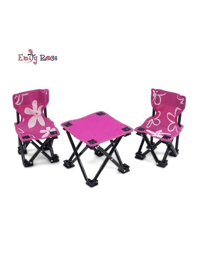 Emily Rose 18 Inch Doll 3-PC Folding Camp Camping Beach Sports Chairs and Table | Doll Furniture is Compatible with16-18