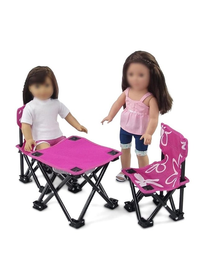 Emily Rose 18 Inch Doll 3-PC Folding Camp Camping Beach Sports Chairs and Table | Doll Furniture is Compatible with16-18