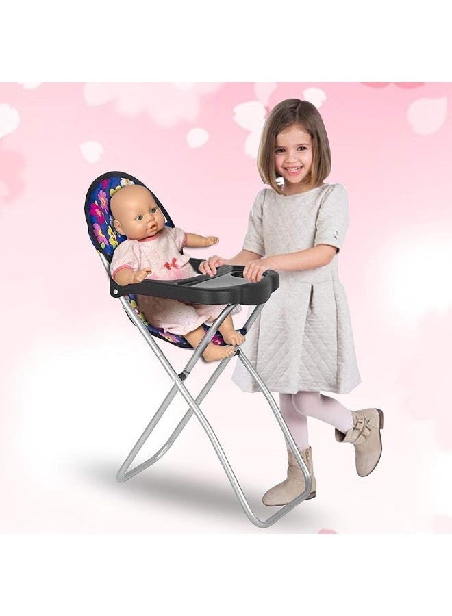 Fash n kolor - Baby Doll High Chair with Tray, Fits up to 18 inch Baby Dolls, Flower Print Toddler Furniture Toy High Chair for Dolls Toys Easy to fold for Compact Storage