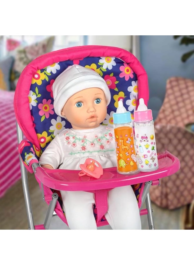 Fash n kolor - Baby Doll High Chair with Tray, Fits up to 18 inch Baby Dolls, Flower Print Toddler Furniture Toy High Chair for Dolls Toys Easy to fold for Compact Storage