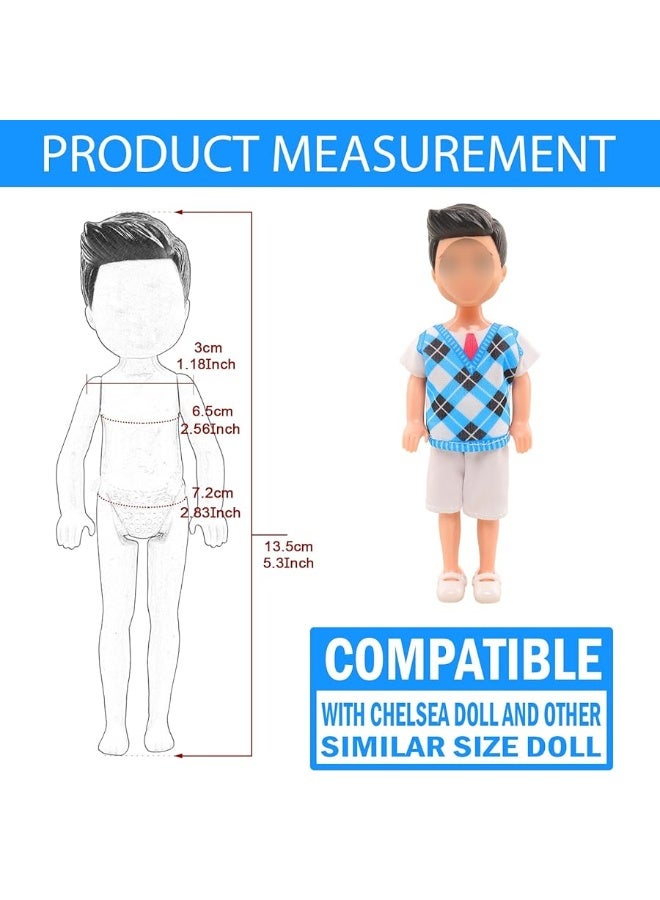 Miunana 12 PCS 5.3 Inch Boy Doll Clothes for 6 Inch Boy Doll Top and Pants Handmade Casual Wear 10 Sets Fashion Outfit for 4-6 Inch Mini Boy Doll Clothes and Accessories with 2 Pairs of Shoes