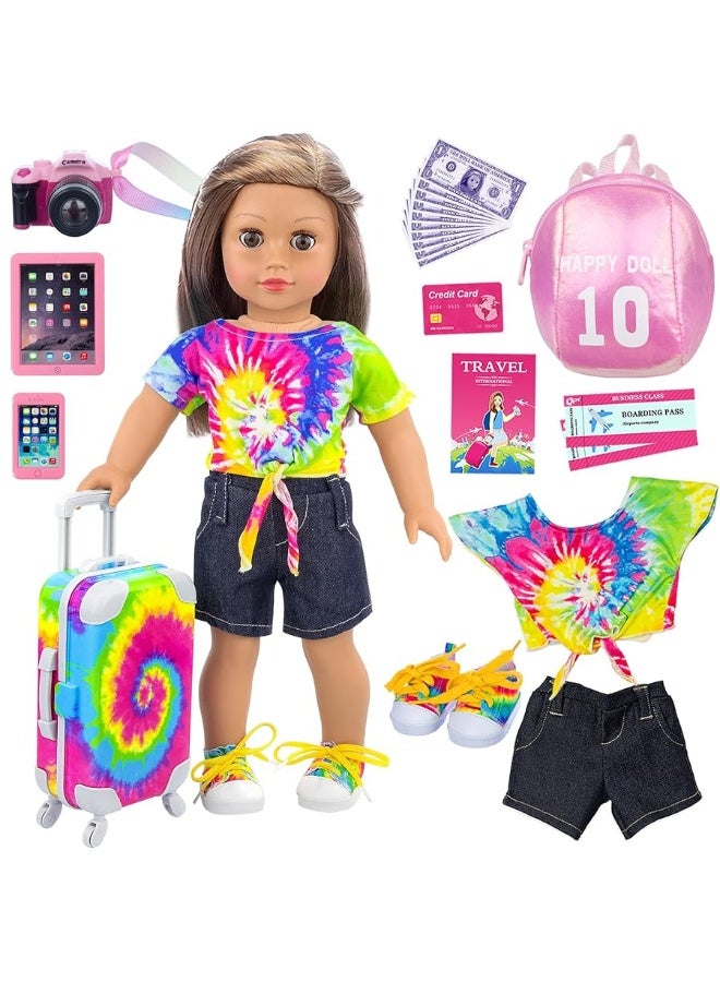 Ecore Fun 23 Pcs 18 inch Girl Doll Accessories Suitcase Travel Luggage Play Set  Girl 18 Doll Travel Carrier Storage Including Suitcase Clothes Shoes Backpack Camera Computer Cell Phone