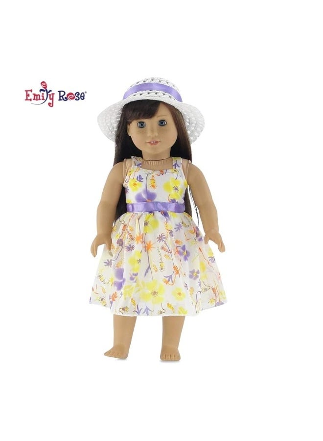 Emily Rose 18 Inch Doll Clothes Gorgeous Floral Spring Summer 18-in Chifon Doll Dress Outfit Gift Set Toy for Kids Girls - Includes White Doll Hat 18-in Doll Accessory | Fits Most 18