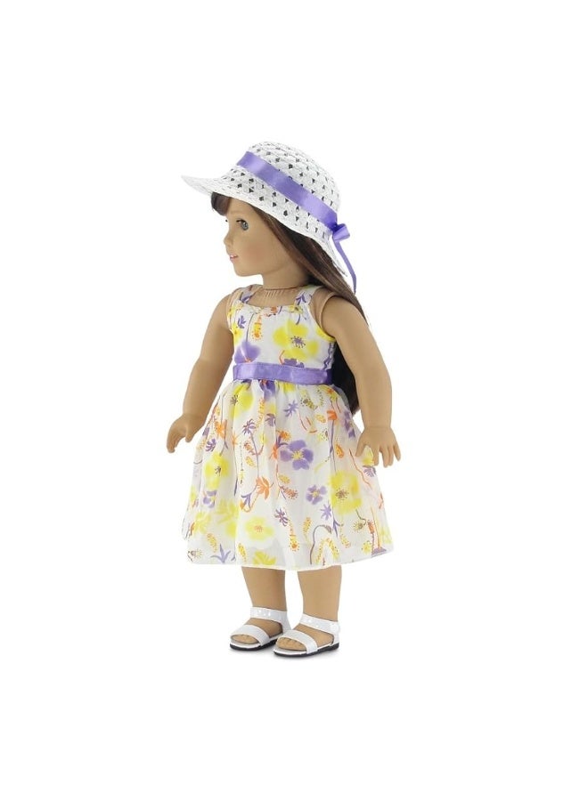 Emily Rose 18 Inch Doll Clothes Gorgeous Floral Spring Summer 18-in Chifon Doll Dress Outfit Gift Set Toy for Kids Girls - Includes White Doll Hat 18-in Doll Accessory | Fits Most 18