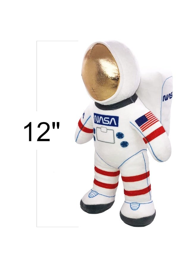 12â€ Plush Toy Astronaut Figurine, Realistic Astronaut Plush Toy with NASA & USA Flag Arm Patches, Super-Soft Stuffed, Space Decor Astronaut Toys for Kids 3-5, NASA Toys, Toddler Birthday Gift