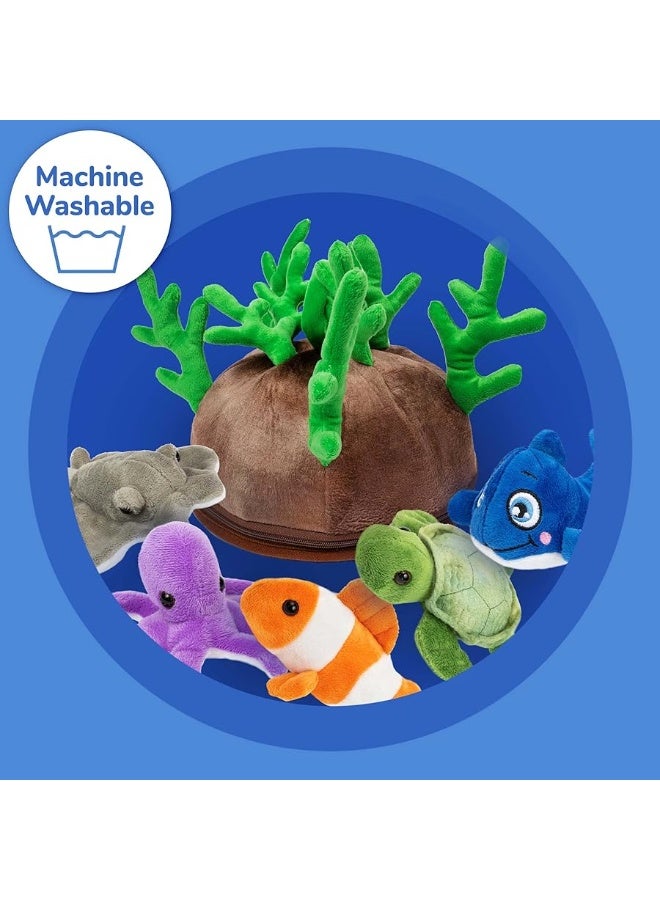 Prextex 5-pc Stuffed Sea Animal & Toy Storage | Soft Plush Sea Creatures Toys for Kids | Small/Mini Stuffed Animals in Bulk | Cute Toy Ocean Decor, Ocean Animals | Birthday Gift Bag, Party Favor/Decor