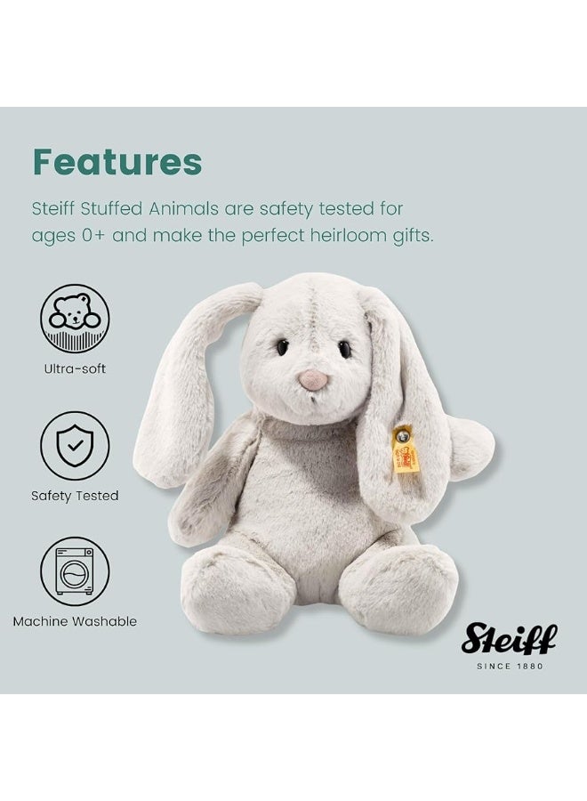 Steiff Hoppie Rabbit, Premium Rabbit Stuffed Animal, Rabbit Toys, Stuffed Rabbit, Rabbit Plush, Cute Plushies, Plushy Toy for Girls Boys and Kids, Soft Cuddly Friends (Light Grey, 11