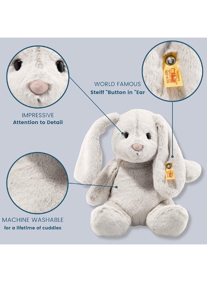 Steiff Hoppie Rabbit, Premium Rabbit Stuffed Animal, Rabbit Toys, Stuffed Rabbit, Rabbit Plush, Cute Plushies, Plushy Toy for Girls Boys and Kids, Soft Cuddly Friends (Light Grey, 11