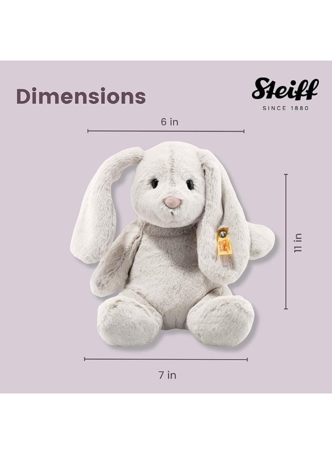 Steiff Hoppie Rabbit, Premium Rabbit Stuffed Animal, Rabbit Toys, Stuffed Rabbit, Rabbit Plush, Cute Plushies, Plushy Toy for Girls Boys and Kids, Soft Cuddly Friends (Light Grey, 11