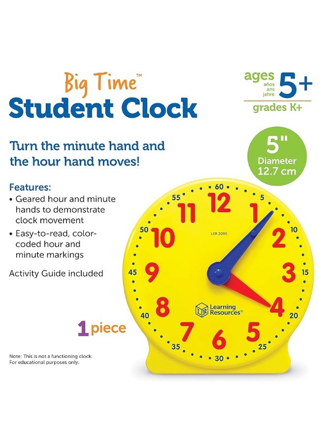 Learning Resources Big Time Student Clock, Teaching & Demonstration Clock, Develops Time and Early Math Skills, Ages 5+, Clock for Learning, 12 Hour,Back to School Gifts