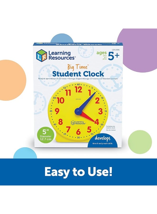 Learning Resources Big Time Student Clock, Teaching & Demonstration Clock, Develops Time and Early Math Skills, Ages 5+, Clock for Learning, 12 Hour,Back to School Gifts