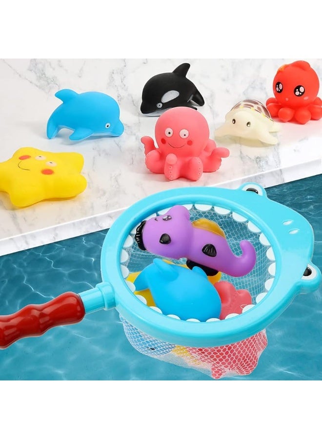 Shindel 16PCS Bath Toys, Baby Kids Floating Animal Toys Pool Toy Set Fishing Net Clockwork Swimming Toys, Pool Toys for Toddlers Age 2-4 Pool Bath Time for Infant Girls Boys