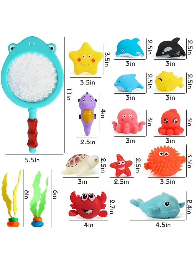Shindel 16PCS Bath Toys, Baby Kids Floating Animal Toys Pool Toy Set Fishing Net Clockwork Swimming Toys, Pool Toys for Toddlers Age 2-4 Pool Bath Time for Infant Girls Boys