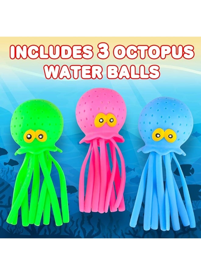 ArtCreativity Octopus Water Balls, Set of 3, Rubber Kidsâ€™ Bath Toys, Sensory Stress Relief Pool Toys for Kids, Cute Goodie Bag Fillers for Boys and Girls, Pink, Blue and Green