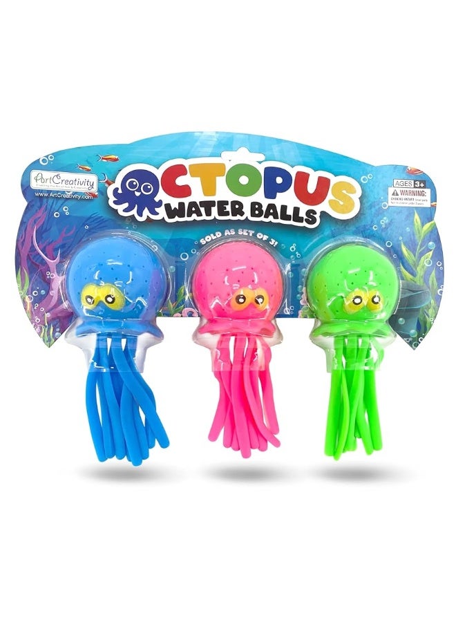 ArtCreativity Octopus Water Balls, Set of 3, Rubber Kidsâ€™ Bath Toys, Sensory Stress Relief Pool Toys for Kids, Cute Goodie Bag Fillers for Boys and Girls, Pink, Blue and Green