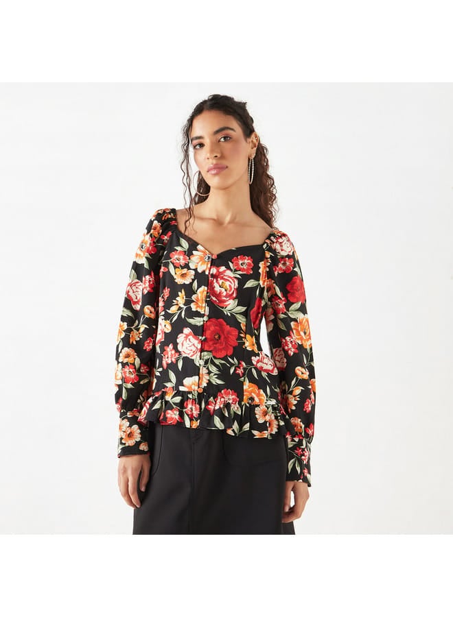 Lee Cooper All-Over Floral Print Sweatheart Neck Top