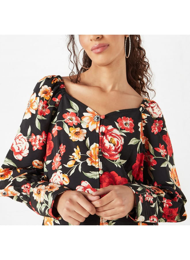 Lee Cooper All-Over Floral Print Sweatheart Neck Top