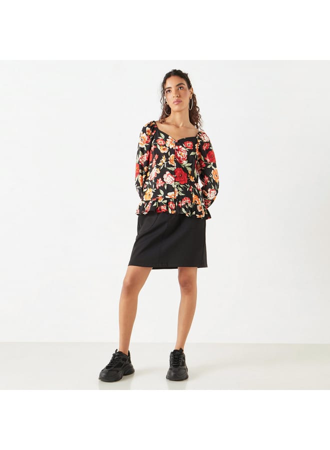 Lee Cooper All-Over Floral Print Sweatheart Neck Top