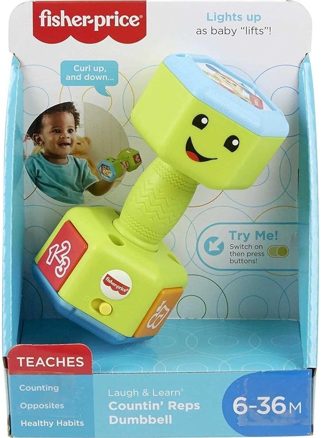 Fisher-Price Baby & Toddler Toy Laugh & Learn Countinâ€™ Reps Dumbbell Rattle with Learning Lights & Music for Infants Ages 6+ Monthsâ€‹