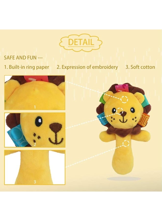 Soft Baby Rattle Toys Plush Stuffed Animal Hand Rattles for Toddlers Girls Boys Development Infant Toys-Lion