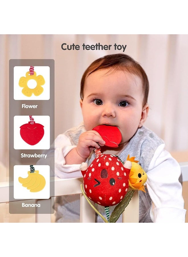 TUMAMA Baby Toys for 3 6 9 12 Months,Hanging Fruit Rattles Avocado,Banana,Orange and Strawberry,Stroller Mobile Toys,Plush Soft Rattles for Boys,Girls Christmas Gifts,4 Pack