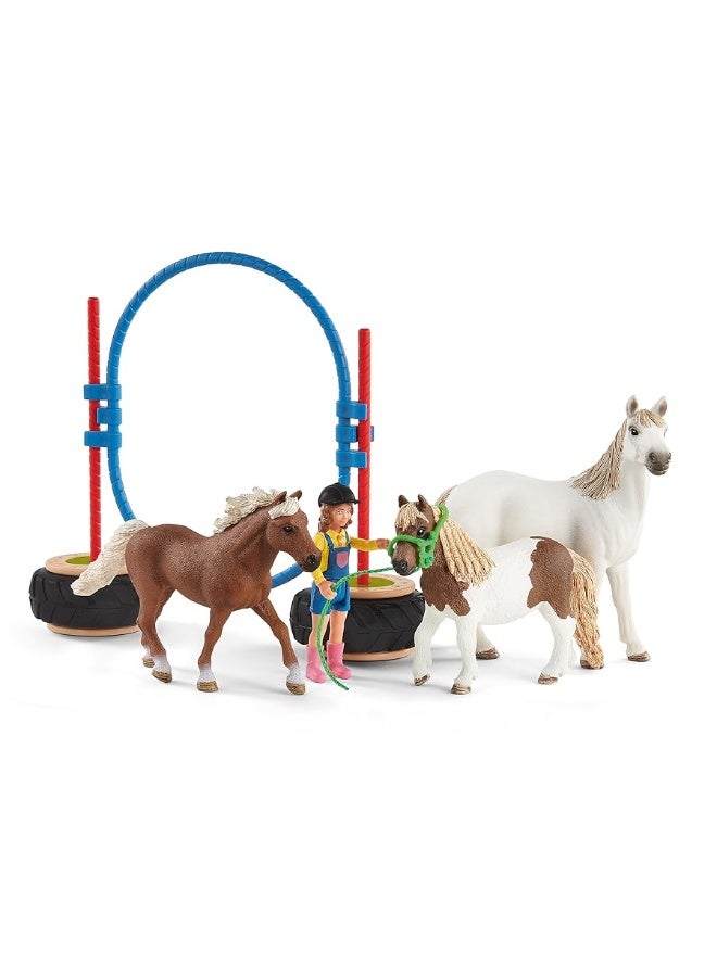 Schleich Farm World, Horse Toy for Kids, Agility at The Stable Horse Set with Horses and Rider, Ages 3+