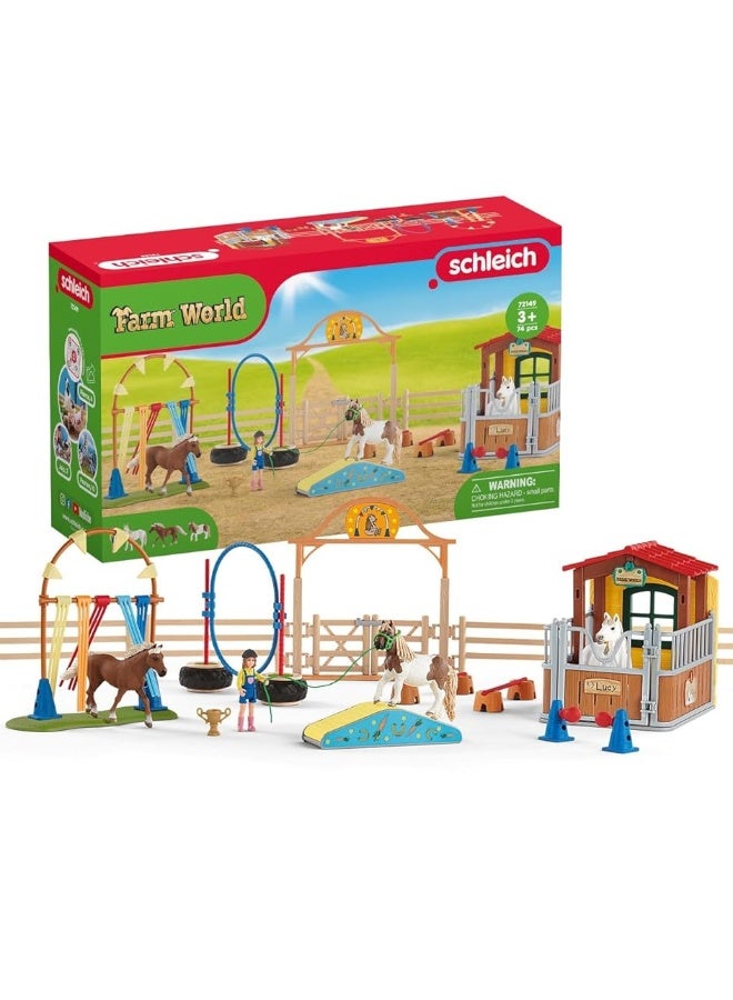 Schleich Farm World, Horse Toy for Kids, Agility at The Stable Horse Set with Horses and Rider, Ages 3+