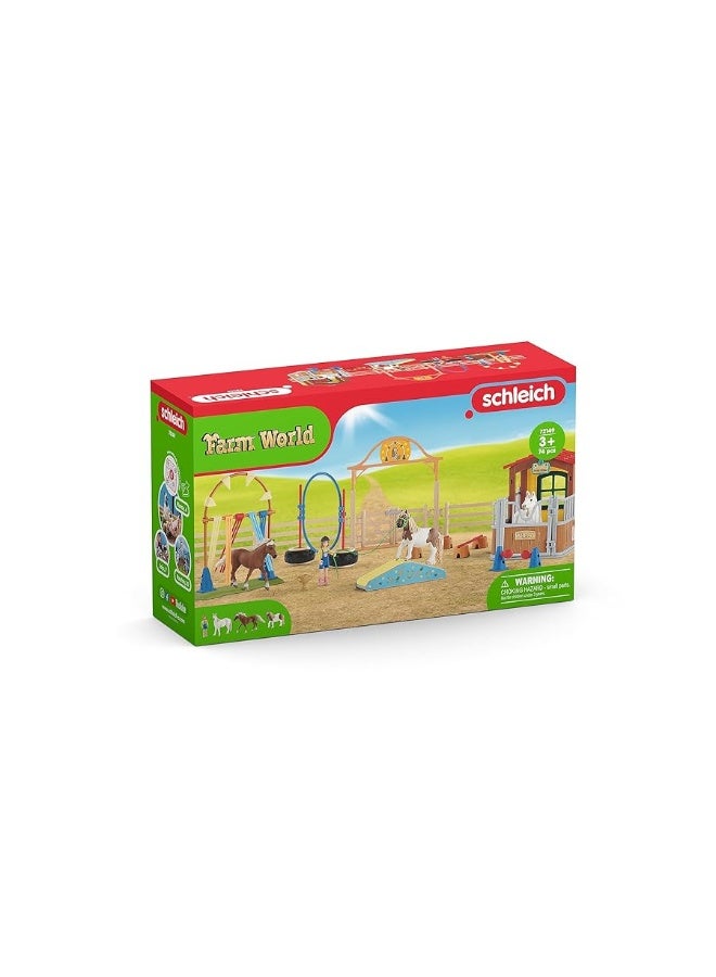 Schleich Farm World, Horse Toy for Kids, Agility at The Stable Horse Set with Horses and Rider, Ages 3+