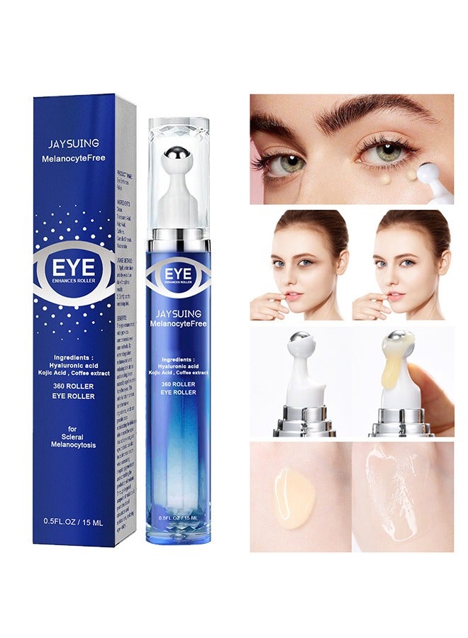 Eye Enhances Roller 15ml- Eye Roller Cream for Dark Circles and Puffiness, Anti Aging, Eye Serum with 360° Massage Ball Reduce Wrinkles and Fine Lines and Eye Bags Treatment, Eye Care