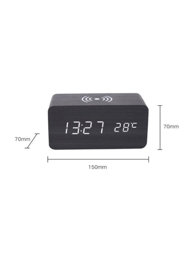 Modern Wooden LED Smart Alarm Clocks Wireless Charger for Bedroom Bedside Table Square Voice Control Desktop Digital Clock Decor