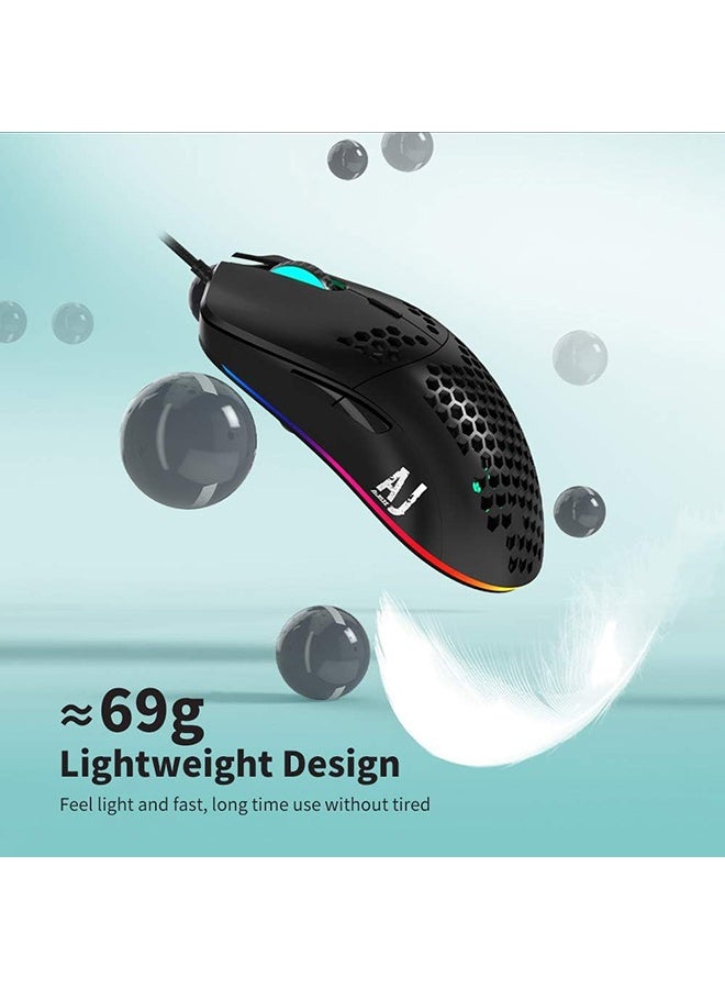 AJ390 Gaming Wired Ultra-Lightweight Honeycomb Design 16000DPI Programmable Mice 7 Buttons Computer Mouse for Laptop