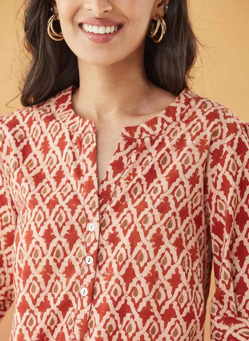 Maroon Cotton Kalamkari Printed Top