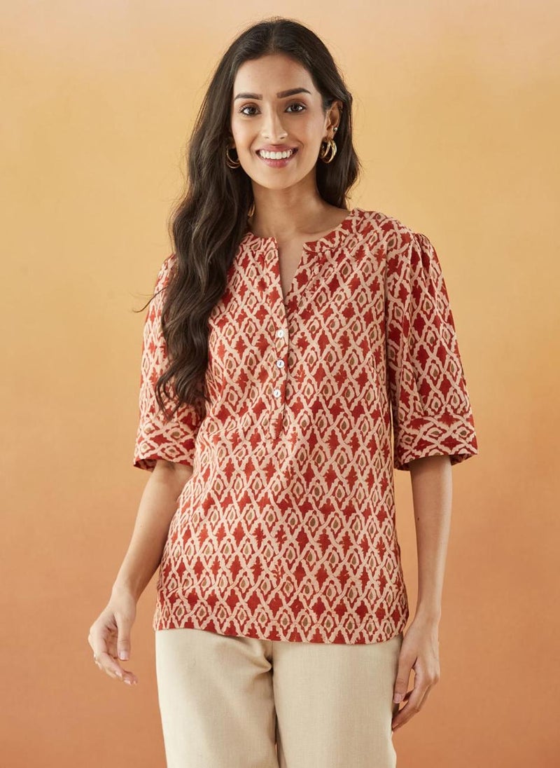 Maroon Cotton Kalamkari Printed Top