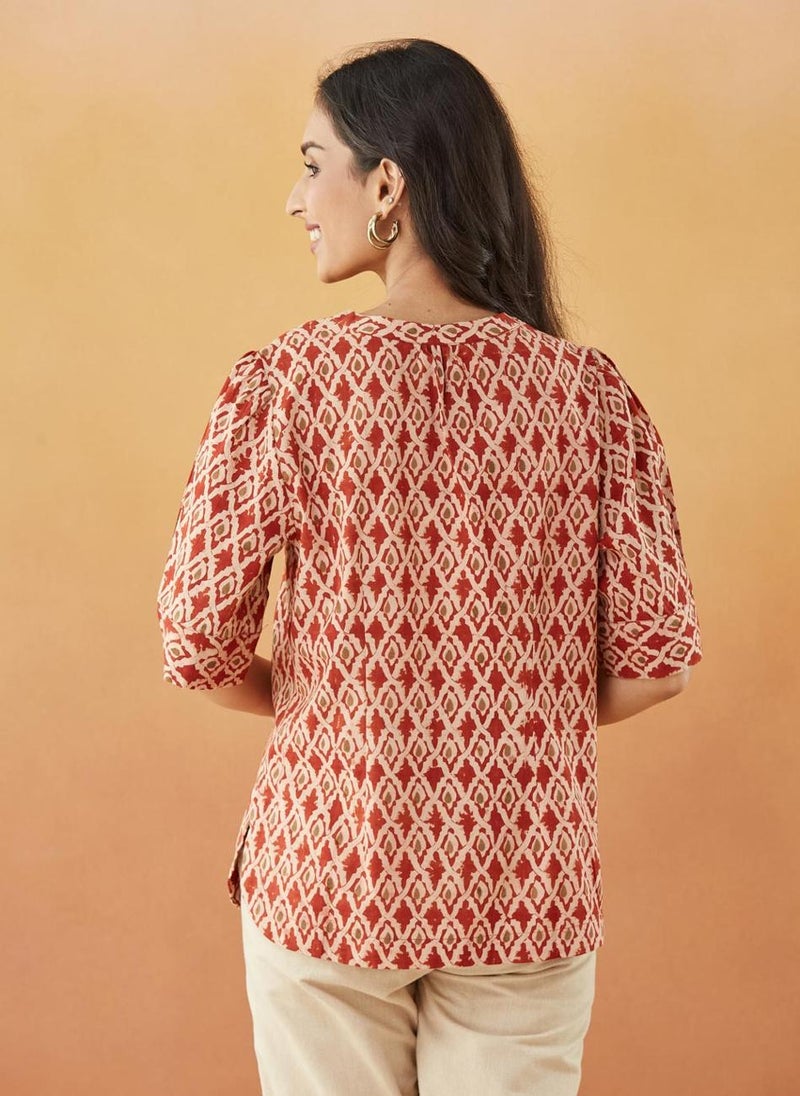 Maroon Cotton Kalamkari Printed Top