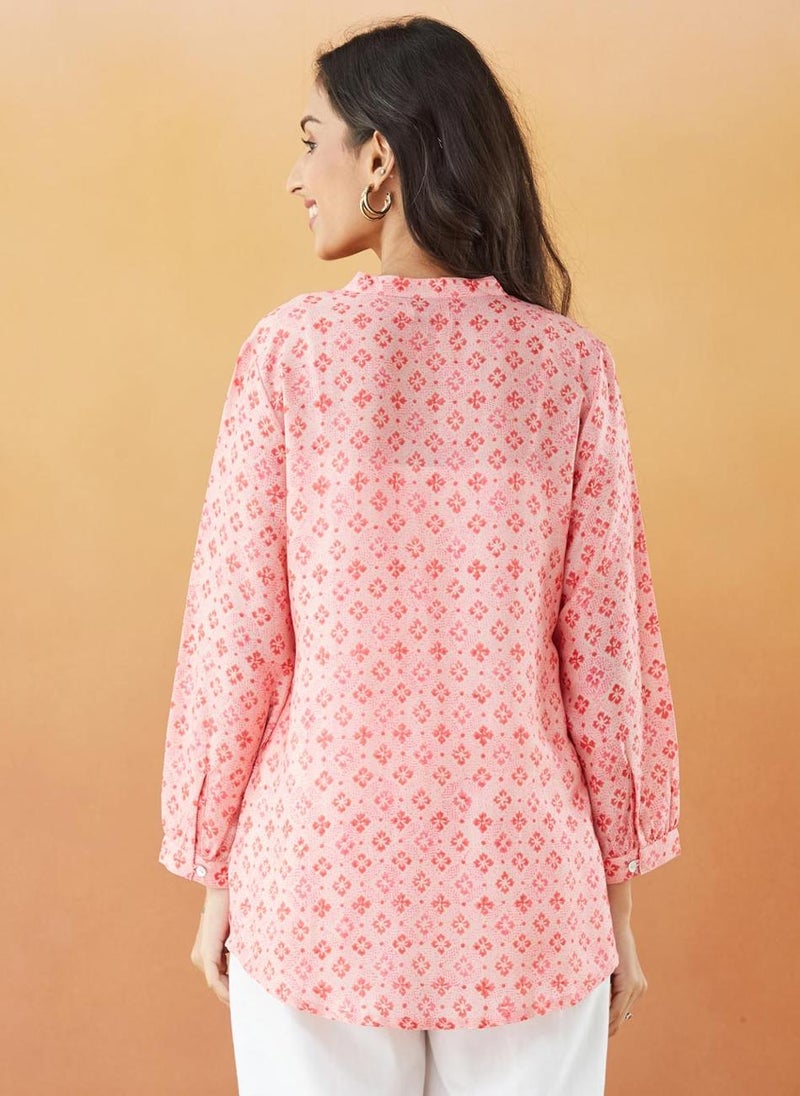 Pink Rayon Blend Printed Tunic