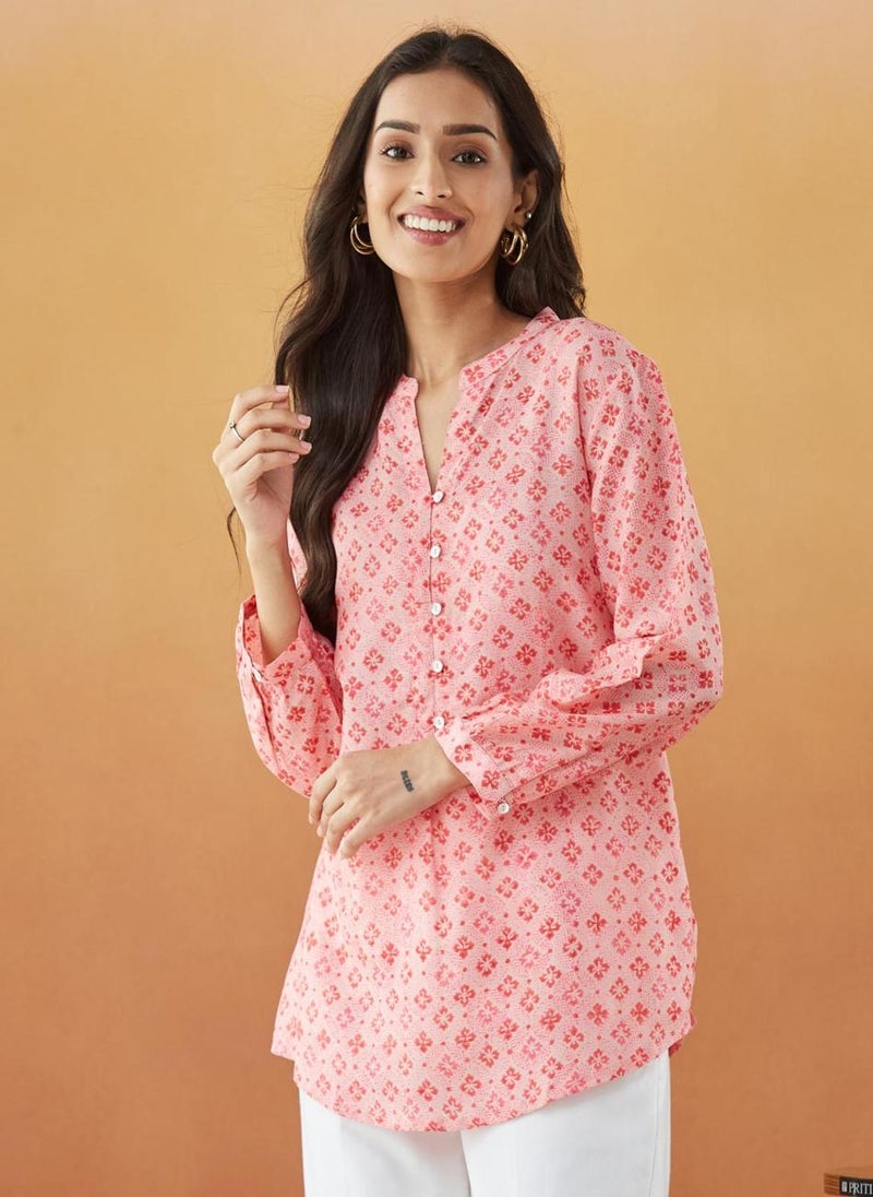 Pink Rayon Blend Printed Tunic