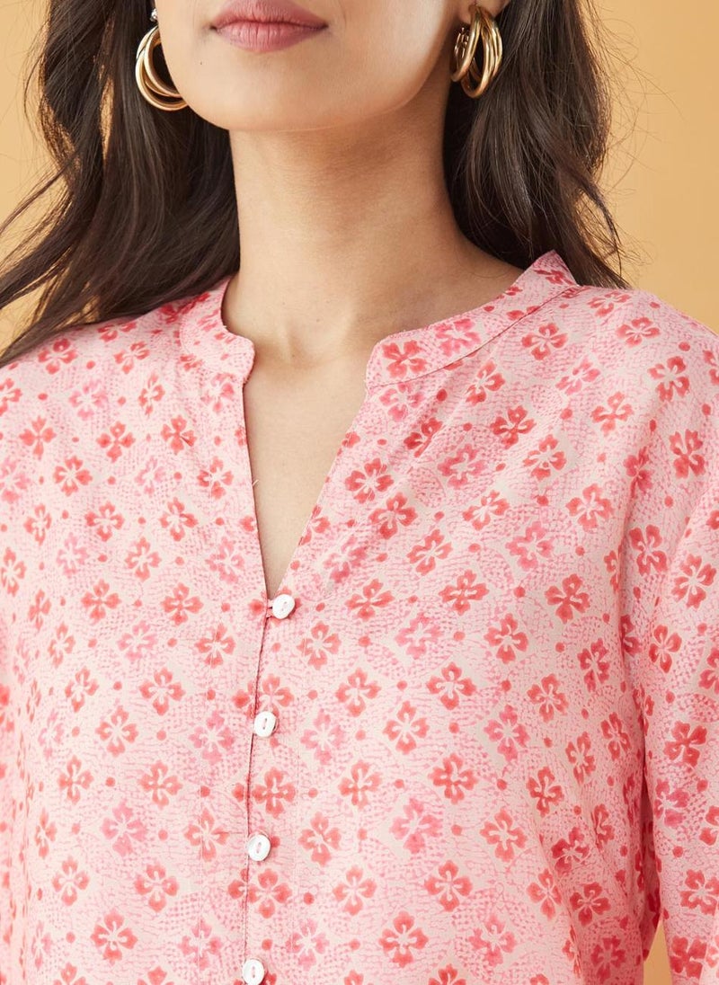 Pink Rayon Blend Printed Tunic