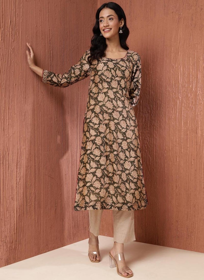 Natural Cotton Silk Bagru Printed Long Kurta