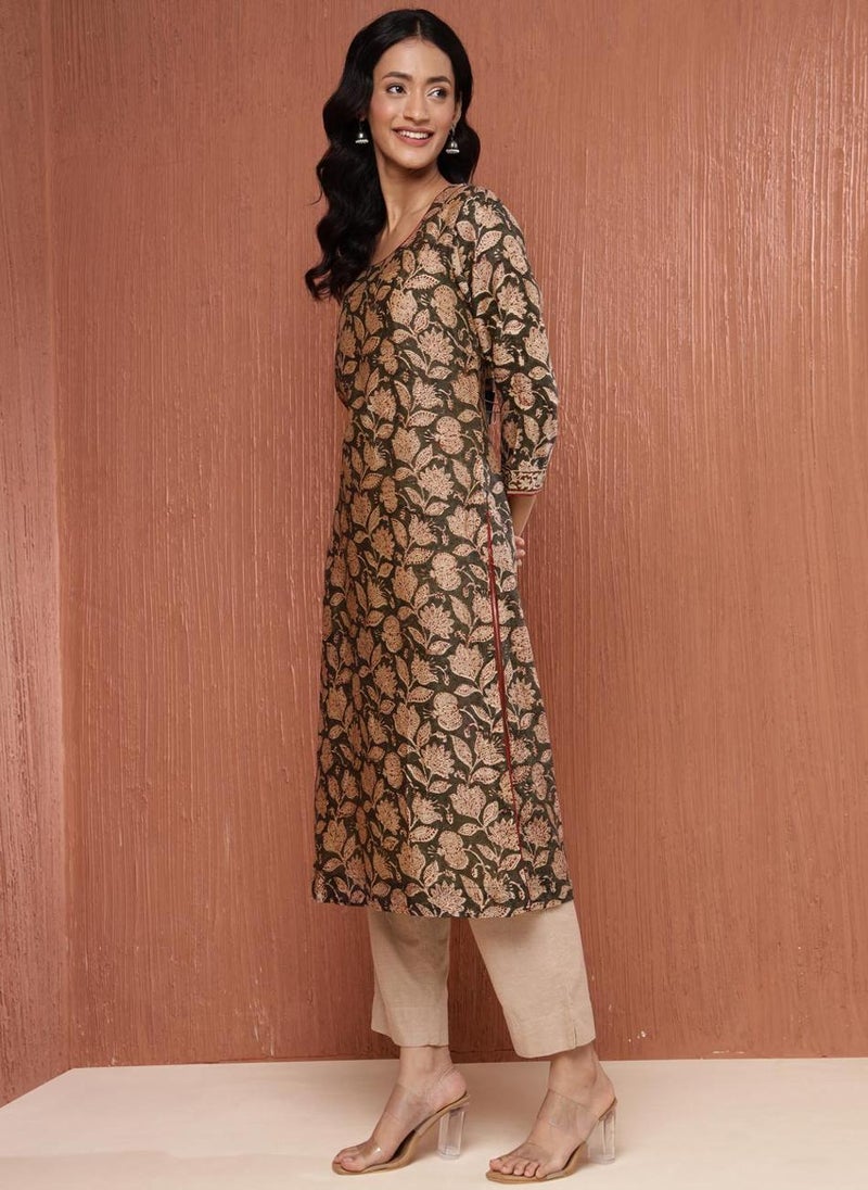 Natural Cotton Silk Bagru Printed Long Kurta