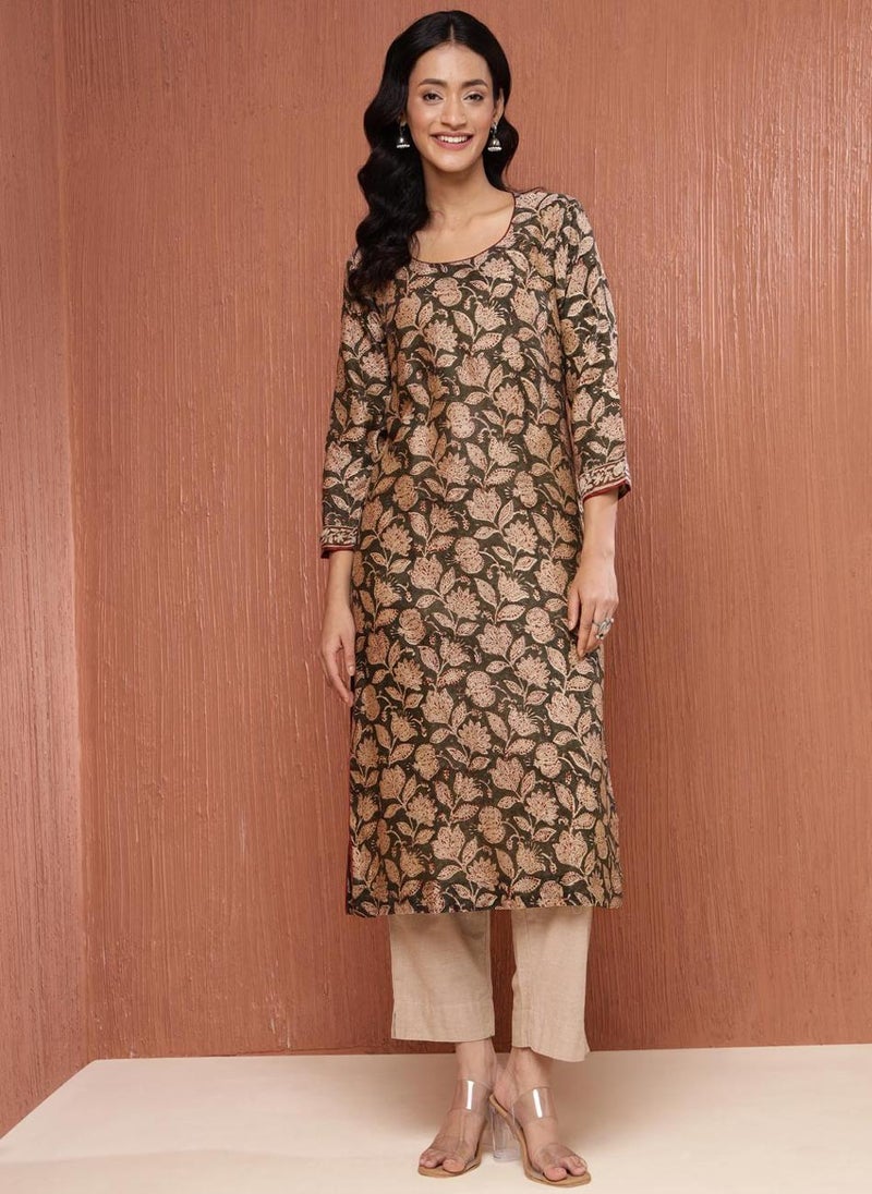 Natural Cotton Silk Bagru Printed Long Kurta