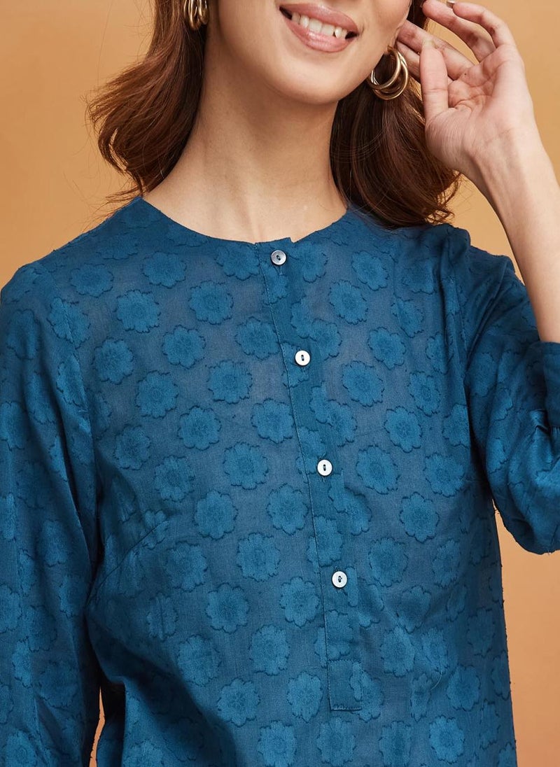 Blue Cotton Woven Tunic