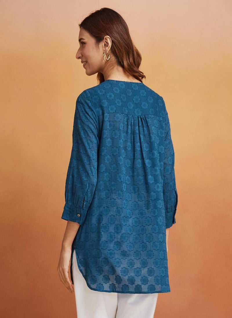 Blue Cotton Woven Tunic