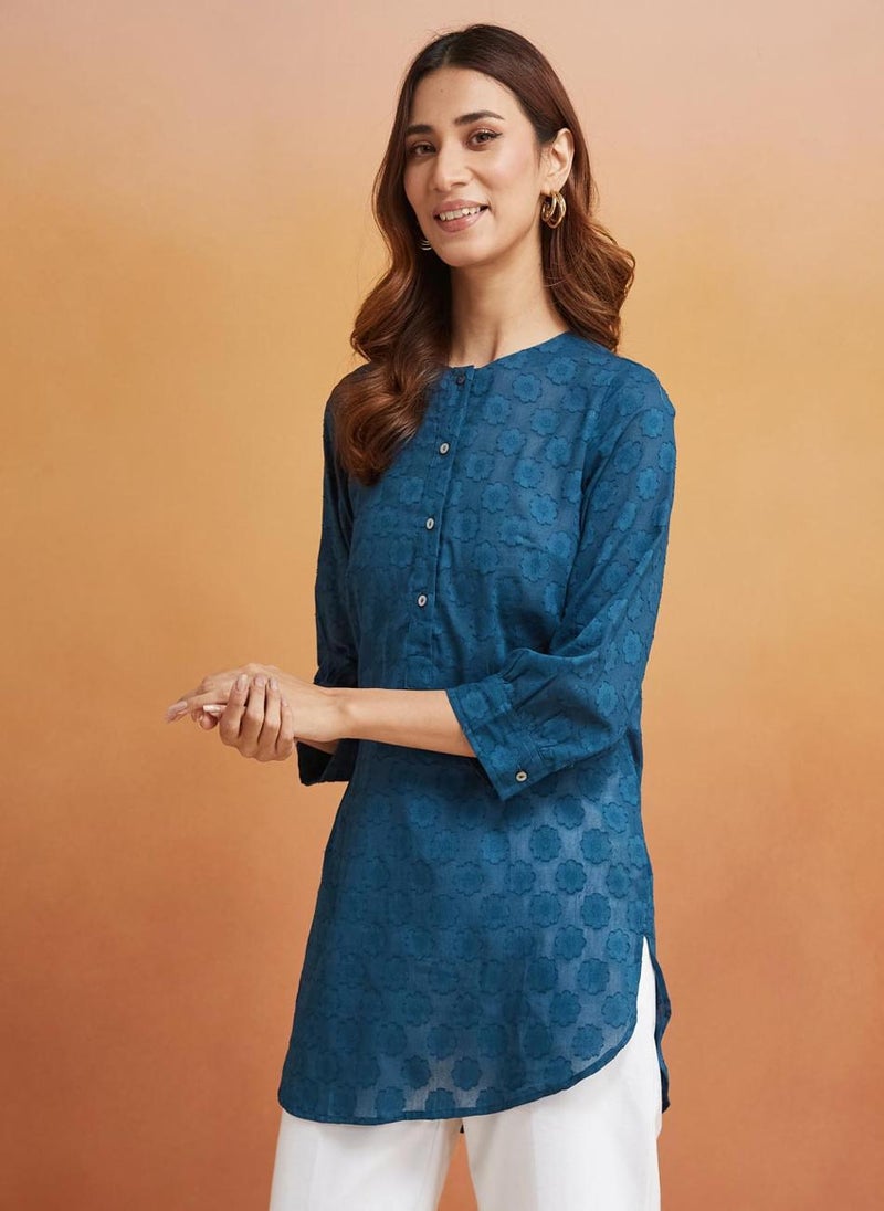 Blue Cotton Woven Tunic