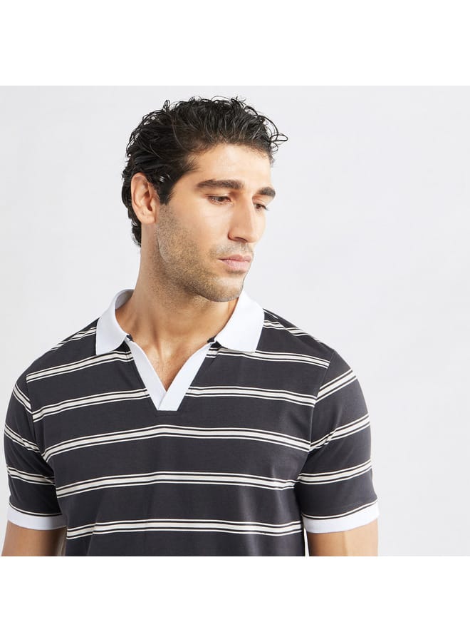 Striped Polo T-shirt with Short Sleeves