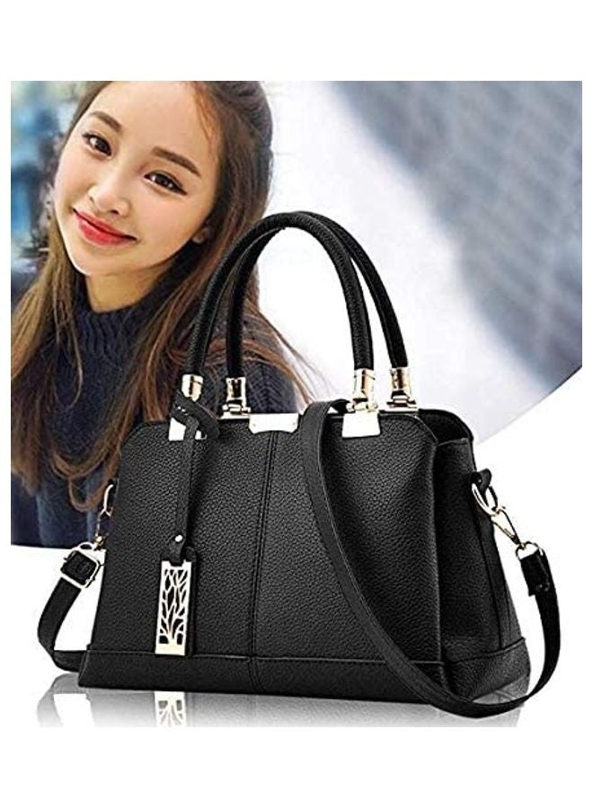 Leather Satchel Handbag Black