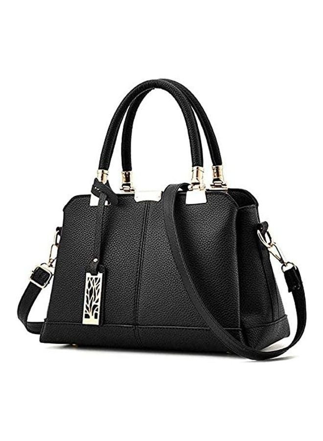 Leather Satchel Handbag Black