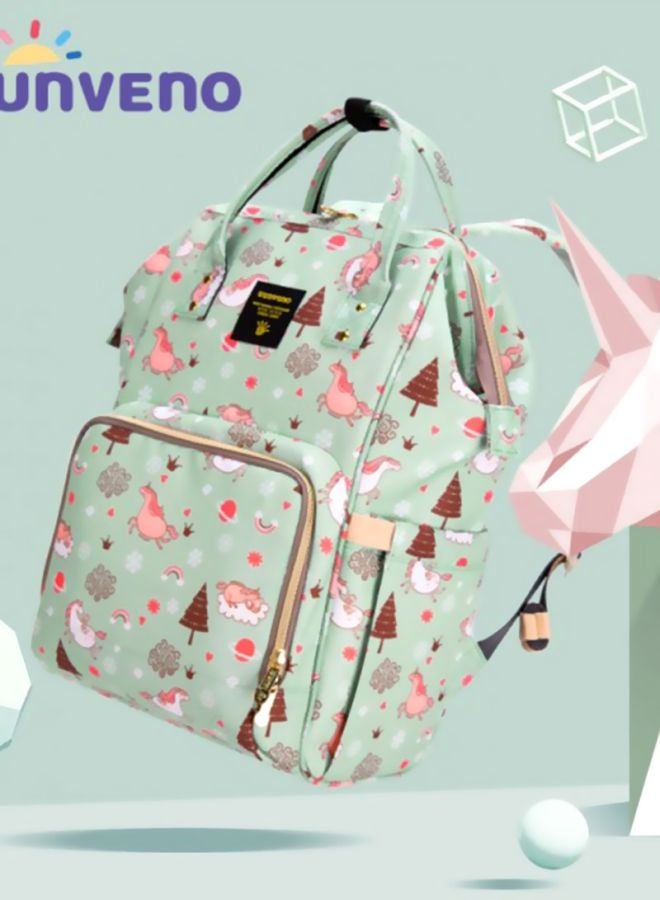 Diaper Backpack Unicorn Printed Waterproof - Green Dream Sky