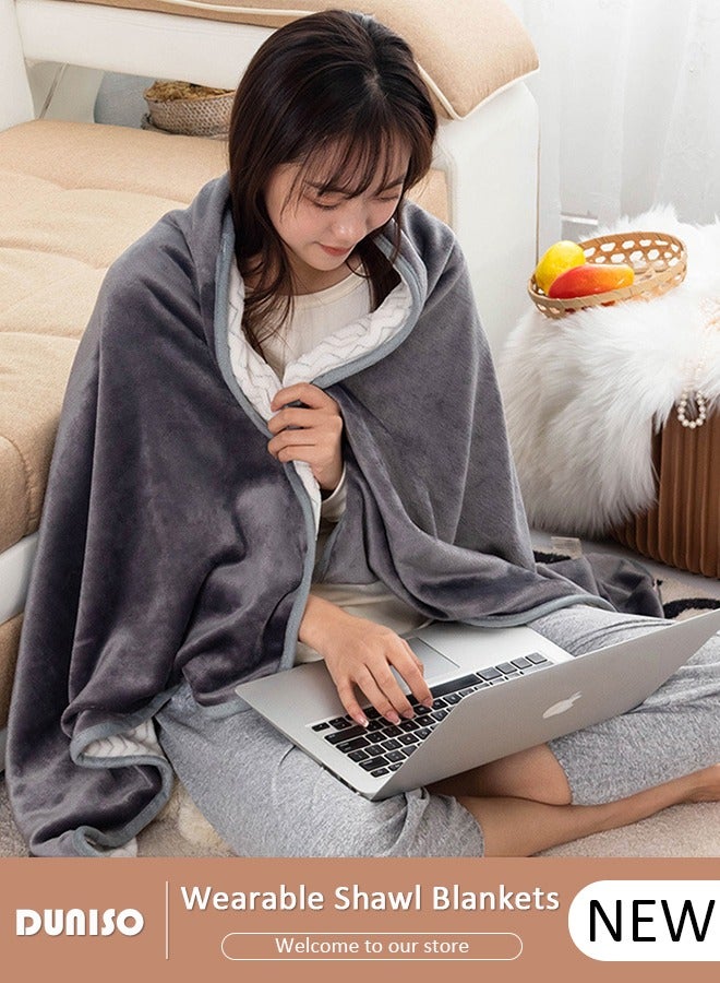 2 in 1 Wearable Blanket Button Shawl, Multifunction Shoulder Warm, Fleece Wearable Blanket, Comfy Poncho Throw, Lap Blanket for Winter, Home, Office, School