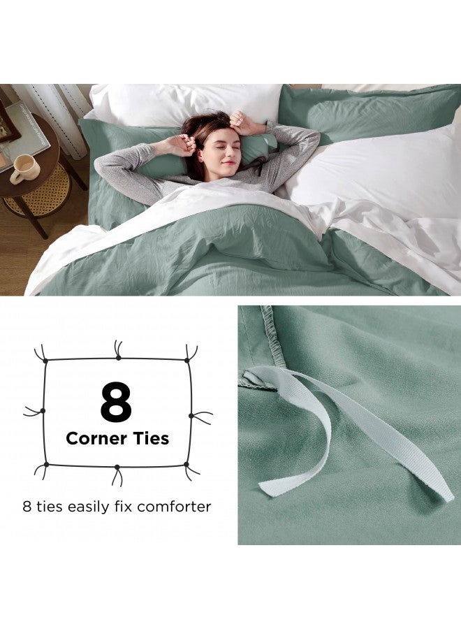 Bedsure Sage Green Duvet Cover Queen Size - Soft Prewashed Queen Duvet Cover Set, 3 Pieces, 1 Duvet Cover 90x90 Inches with Zipper Closure and 2 Pillow Shams, Comforter Not Included