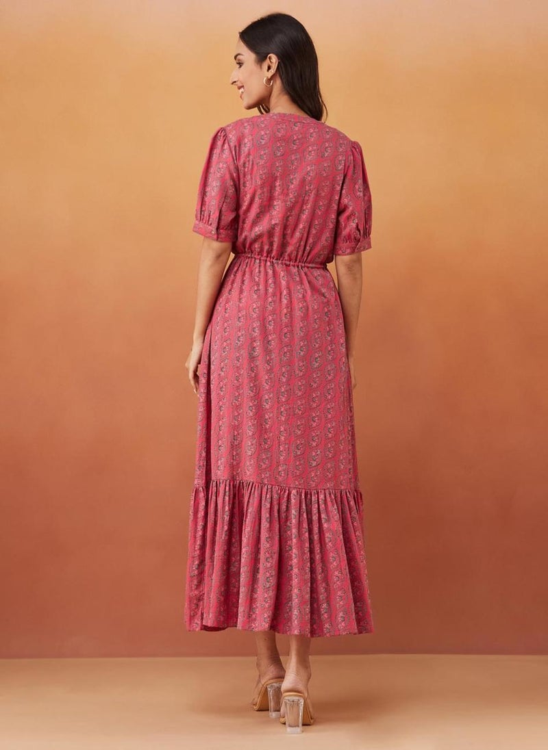 Pink Cotton Hand Block Printed Maxi